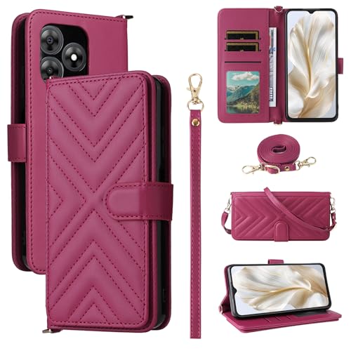Jiajihua Flip Cover Kompatibel mit Blu G54,Kompatibel mit Blu Bold K10 Handgelenkriemen Lanyard【PU Leder+Shell】 Dual Wallet [6 Kartenfächer] Kickstand Rosered von Jiajihua