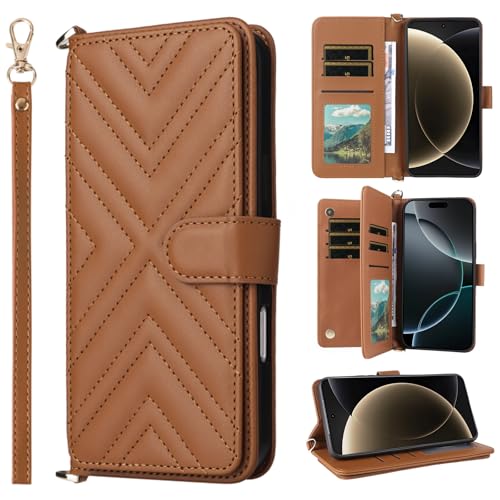 Jiajihua Flip Cover Kompatibel mit Blu View 1 Handgelenkriemen Lanyard【PU Leder+Shell】 Dual Wallet [6 Kartenfächer] Kickstand Brown von Jiajihua