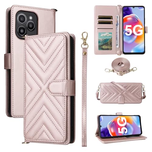 Jiajihua Flip Cover Kompatibel mit Infinix Note 40X 5G Handgelenkriemen Lanyard【PU Leder+Shell】 Dual Wallet [6 Kartenfächer] Kickstand Pink von Jiajihua