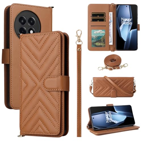 Jiajihua Flip Cover Kompatibel mit OnePlus 11 Handgelenkriemen Lanyard【PU Leder+Shell】 Dual Wallet [6 Kartenfächer] Kickstand Brown von Jiajihua
