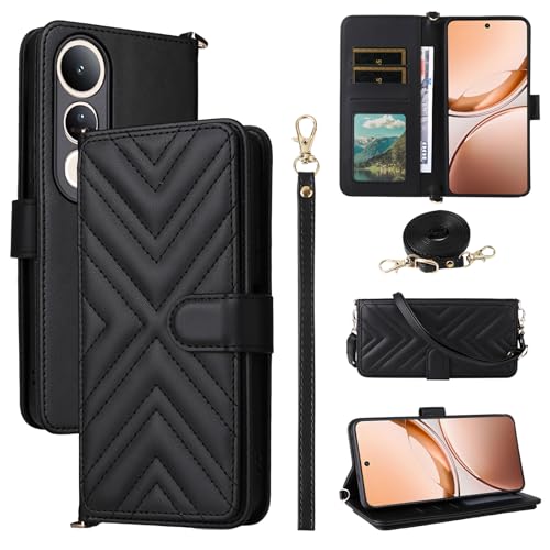 Jiajihua Flip Cover Kompatibel mit Oneplus Ace 3V 5G Handgelenkriemen Lanyard【PU Leder+Shell】 Dual Wallet [6 Kartenfächer] Kickstand Black von Jiajihua