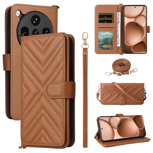 Jiajihua Flip Cover Kompatibel mit Oppo Find X8S Handgelenkriemen Lanyard【PU Leder+Shell】 Dual Wallet [6 Kartenfächer] Kickstand Brown von Jiajihua