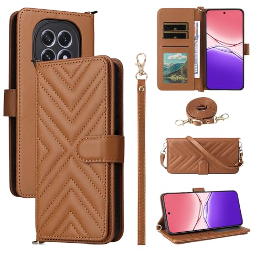 Jiajihua Flip Cover Kompatibel mit Realme 13 Plus Handgelenkriemen Lanyard【PU Leder+Shell】 Dual Wallet [6 Kartenfächer] Kickstand Brown von Jiajihua