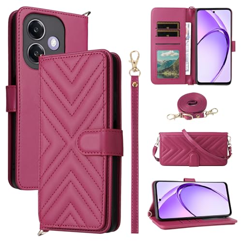 Jiajihua Flip Cover Kompatibel mit Redmi 13X Handgelenkriemen Lanyard【PU Leder+Shell】 Dual Wallet [6 Kartenfächer] Kickstand Rosered von Jiajihua