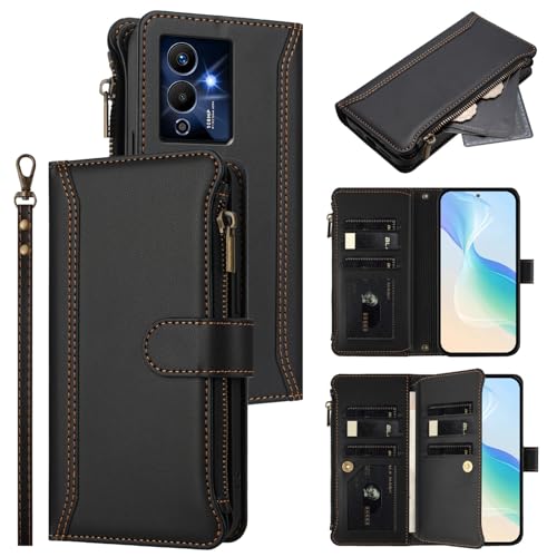 Jiajihua Hülle Kompatibel mit Infinix Note 12 Pro 5G X671B,Kompatibel mit Infinix Note 12 Pro 5G X671B Lanyard【9 Kartenfächer】【Reißverschluss Brieftasche】【Magnetischer Verschluss】 Ständer Black von Jiajihua