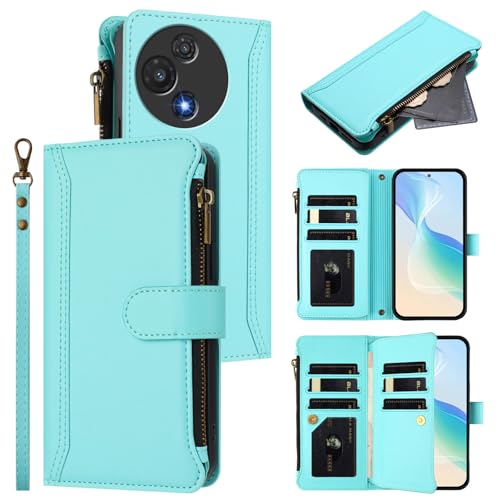 Jiajihua Hülle Kompatibel mit TCL 60R,Kompatibel mit TCL 60R 5G T519H Lanyard【9 Kartenfächer】【Reißverschluss Brieftasche】【Magnetischer Verschluss】 Ständer MintGreen Jiajihua Hülle Kompatibel mit TCL 60R,Kompatibel mit TCL 60R 5G T519H Lanyard【9 Kartenfächer】【Reißverschluss Brieftasche】【Magnetischer Verschluss】 Ständer MintGreen von Jiajihua