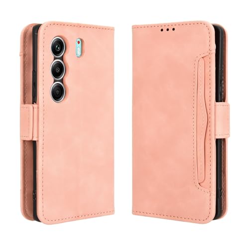 Jiajihua Hülle Kompatibel mit Tecno Camon 40 4G CM5 [Dualer Kartenschlitz][Flip Stand][Telefonhülle][Magnetverschluss] Geldbörse Pink von Jiajihua