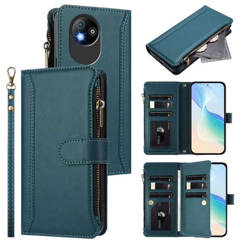 Jiajihua Hülle Kompatibel mit ZTE Blade A35 Lite 4G,Kompatibel mit ZTE Blade A35 Core 4G Lanyard【9 Kartenfächer】【Reißverschluss Brieftasche】【Magnetischer Verschluss】 Ständer Green Jiajihua Hülle Kompatibel mit ZTE Blade A35 Lite 4G,Kompatibel mit ZTE Blade A35 Core 4G Lanyard【9 Kartenfächer】【Reißverschluss Brieftasche】【Magnetischer Verschluss】 Ständer Green von Jiajihua