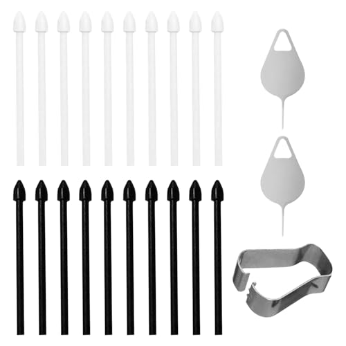20 Stück S Pen Ersatzspitzen, Ersatz Touch Stylus Tips mit Pinzettenwerkzeug SIM Karte Nadel, Standard Ersatzspitzen für S6/S7/S8/S9/S24U/S23U/Note10/Note20 S Pen Tips(10 schwarz + 10 weiß) von Jiakalamo