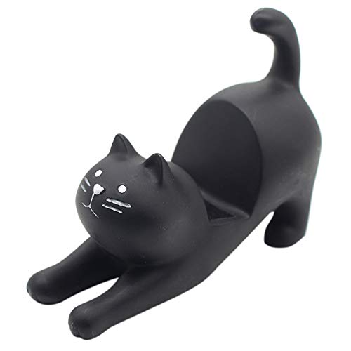 Jiakalamo Lazy Bracket Katzenform Harz Telefonhalter Desktop Ständer Befestigung Mini Tragbar, Katze Schreibtisch Handy Ständer Halter Home Office Arbeiten (Schwarz) von Jiakalamo