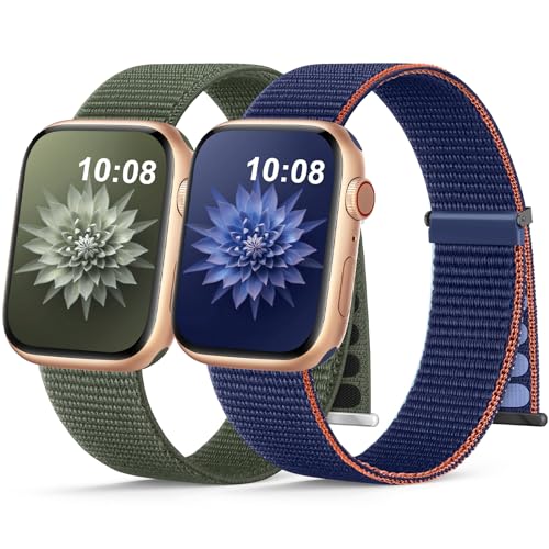 Jiamus 2 Stück Nylon Armband Kompatibel mit Apple Watch Armband 41mm 40mm 38mm 44mm 45mm 49mm,Gewebtes Klettverschluss Sport Loop Armbänder für iWatch Series 9 8 SE 7 6 5 4 3 2 1 Ultra/Ultra 2,05B von Jiamus