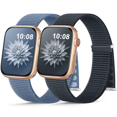 Jiamus 2 Stück Nylon Armband Kompatibel mit Apple Watch Armband 41mm 40mm 38mm 44mm 45mm 49mm,Gewebtes Klettverschluss Sport Loop Armbänder für iWatch Series 9 8 SE 7 6 5 4 3 2 1 Ultra/Ultra 2,10A von Jiamus