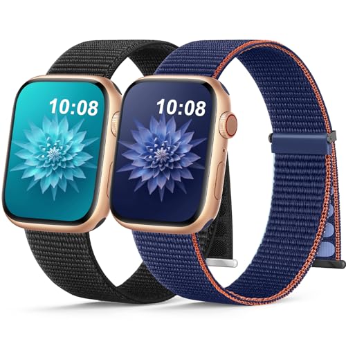 Jiamus 2 Stück Nylon Armband Kompatibel mit Apple Watch Armband 41mm 40mm 38mm 44mm 45mm 49mm,Gewebtes Klettverschluss Sport Loop Armbänder für iWatch Series 9 8 SE 7 6 5 4 3 2 1 Ultra/Ultra 2,13B von Jiamus