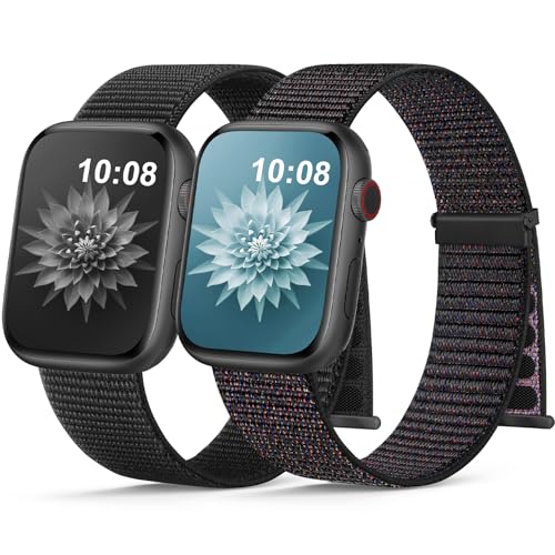 Jiamus 2 Stück Nylon Armband Kompatibel mit Apple Watch Armband 44mm/45mm/46mm/49mm/42mm(Series 3 2 1),Gewebtes Klettverschluss Sport Loop Armbänder für iWatch SE Ultra Series 10 9 8 7 6 5 4 3 2 1 von Jiamus