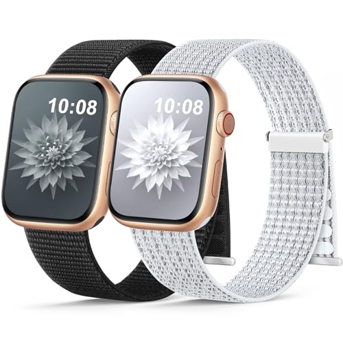 Jiamus 2 Stück Nylon Armband Kompatibel mit Apple Watch Armband 44mm/45mm/46mm/49mm/42mm(Series 3 2 1),Gewebtes Klettverschluss Sport Loop Armbänder für iWatch SE Ultra Series 10 9 8 7 6 5 4 3 2 1 von Jiamus