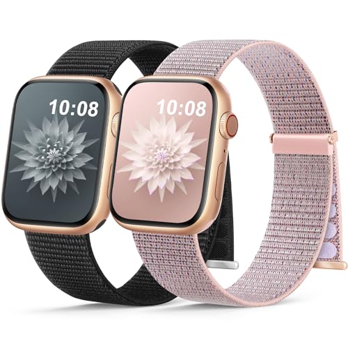 Jiamus 2 Stück Nylon Armband Kompatibel mit Apple Watch Armband 44mm/45mm/46mm/49mm/42mm(Series 3 2 1),Gewebtes Klettverschluss Sport Loop Armbänder für iWatch SE Ultra Series 10 9 8 7 6 5 4 3 2 1 von Jiamus