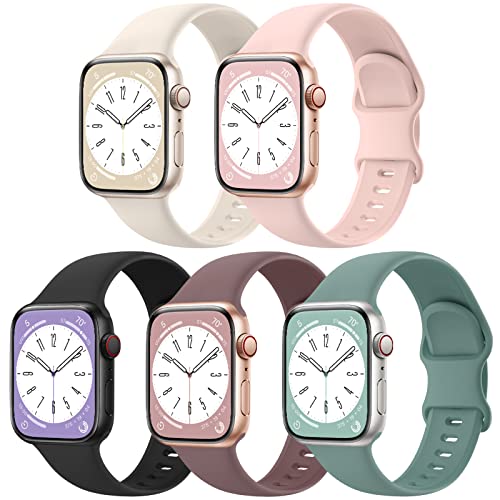 Jiamus 5 Stück Armband Kompatibel mit Apple Watch Armband 38mm 40mm 41mm 42mm 44mm 45mm 49mm Damen Herren,Weiche Silikon Ersatz Armband für iWatch Series SE 8 7 6 5 4 3 2 1 von Jiamus