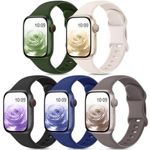 Jiamus 5 Stück Sport Armband Kompatibel mit Apple Watch Armband 41mm 40mm 38mm 42mm 44mm 45mm 49mm,Weiche Silikon Ersatzarmband für Damen Herren für iWatch Series 9 8 7 6 5 4 3 2 1 SE,Ultra 2/Ultra von Jiamus