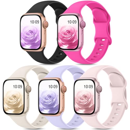 Jiamus 5 Stück Sport Armband Kompatibel mit Apple Watch Armband 41mm 40mm 38mm 42mm 44mm 45mm 49mm,Weiche Silikon Ersatzarmband für Damen Herren für iWatch Series 9 8 7 6 5 4 3 2 1 SE,Ultra 2/Ultra von Jiamus