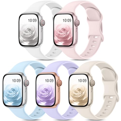 Jiamus 5 Stück Sport Armband Kompatibel mit Apple Watch Armband 41mm 40mm 38mm 42mm 44mm 45mm 49mm,Weiche Silikon Ersatzarmband für Damen Herren für iWatch Series 9 8 7 6 5 4 3 2 1 SE,Ultra 2/Ultra von Jiamus