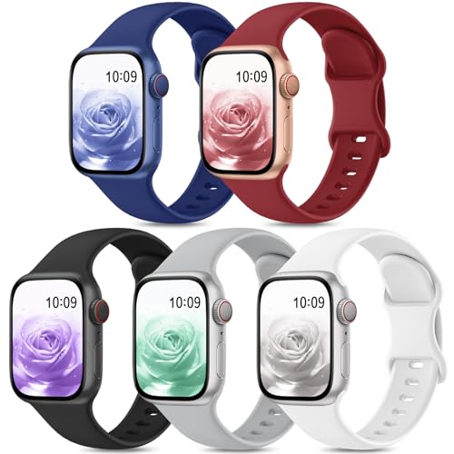 Jiamus 5 Stück Sport Armband Kompatibel mit Apple Watch Armband 41mm 40mm 38mm 42mm 44mm 45mm 49mm,Weiche Silikon Ersatzarmband für Damen Herren für iWatch Series 9 8 7 6 5 4 3 2 1 SE,Ultra 2/Ultra von Jiamus