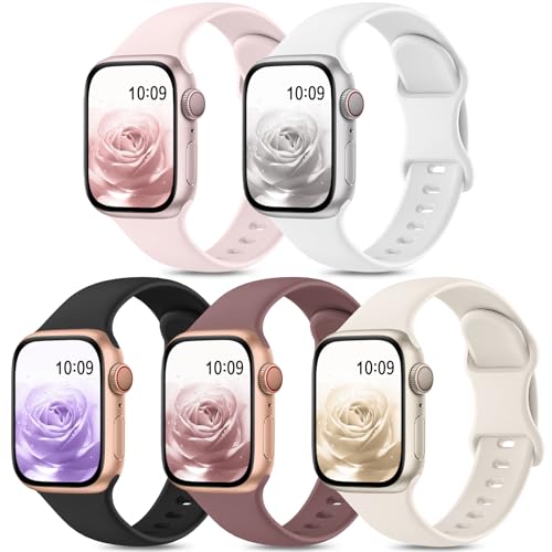 Jiamus 5 Stück Sport Armband Kompatibel mit Apple Watch Armband 41mm 40mm 38mm 42mm 44mm 45mm 49mm,Weiche Silikon Ersatzarmband für Damen Herren für iWatch Series 9 8 7 6 5 4 3 2 1 SE,Ultra 2/Ultra von Jiamus