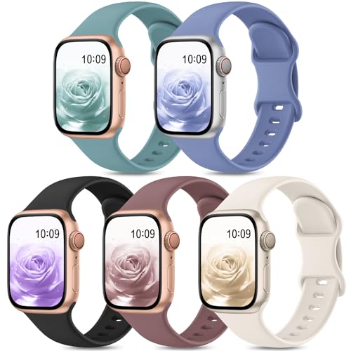 Jiamus 5 Stück Sport Armband Kompatibel mit Apple Watch Armband 41mm 40mm 38mm 42mm 44mm 45mm 49mm,Weiche Silikon Ersatzarmband für Damen Herren für iWatch Series 9 8 7 6 5 4 3 2 1 SE,Ultra 2/Ultra von Jiamus