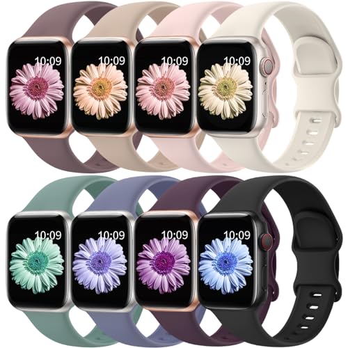 Jiamus 8 Stück Silikon Armbänder Kompatibel mit Apple Watch Armband 38mm 40mm 41mm 42mm 44mm 45mm 49mm Damen Herren,Weiches Silikon Sport Ersatzarmband für iWatch Ultra SE Serie 9 8 7 6 5 4 3 2 1 von Jiamus