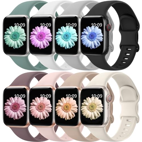 Jiamus 8 Stück Silikon Armbänder Kompatibel mit Apple Watch Armband 38mm 40mm 41mm 42mm 44mm 45mm 49mm Damen Herren,Weiches Silikon Sport Ersatzarmband für iWatch Ultra SE Serie 9 8 7 6 5 4 3 2 1 von Jiamus