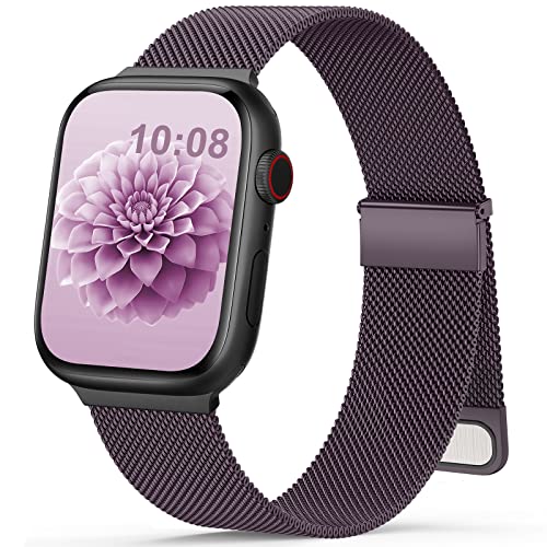 Jiamus Armband Kompatibel mit Apple Watch 40mm 41mm 38mm 42mmm 44mm 45mm 49mm,Magnetisch Metall Edelstahl Ersatzarmband Damen Herren für iWatch Series 8 7 SE 6 5 4 3 2 Ultra(Dunkelkirsch,07A) von Jiamus