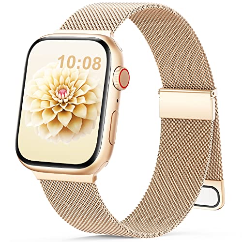 Jiamus Armband Kompatibel mit Apple Watch Armband 40mm 41mm 38mm 42mmm 44mm 45mm 49mm,Magnetisch Metall Edelstahl Ersatzarmband Damen Herren für iWatch Series 8 7 SE 6 5 4 3 2 1 Ultra(RoséGold,04B) von Jiamus