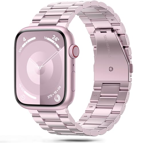 Jiamus Armband Kompatibel mit Apple watch armband 49mm 45mm 44mm 42mm 41mm 40mm 38mm, Metall Edelstahl Ersatzarmband für Ultra/Ultra2,iWatch SE 2 SE series 9 8 7 6 5 4 3 2 1,Rose B von Jiamus