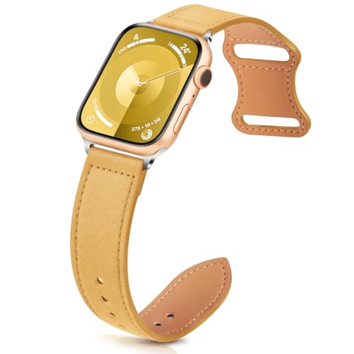 Jiamus Lederarmband Kompatibel mit Apple Watch Armband 44mm 45mm 49mm 42mm 41mm 40mm 38mm,Echtes Leder Ersatzarmband Damen Herren für iWatch Series 9 8 7 SE 6 5 4 3 2 1 Ultra/Ultra 2 von Jiamus