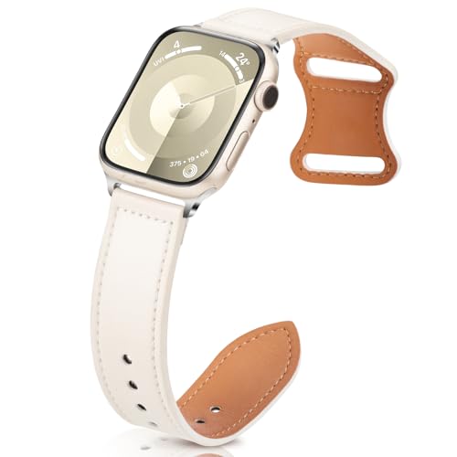 Jiamus Lederarmband Kompatibel mit Apple Watch Armband 44mm 45mm 49mm 42mm 41mm 40mm 38mm,Echtes Leder Ersatzarmband Damen Herren für iWatch Series 9 8 7 SE 6 5 4 3 2 1 Ultra/Ultra 2 von Jiamus