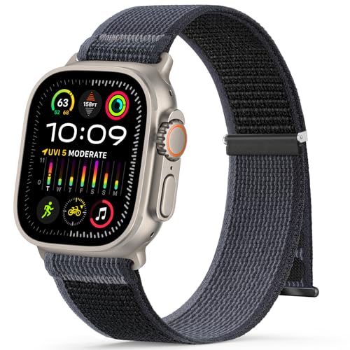 Jiamus Trail Loop Nylon Armband Kompatibel Mit Apple Watch Ultra/Ultra 2 Armband 49mm 45mm 44mm 42mm 41mm 40mm 38mm,Gewebtes Einstellbar Armbänder für iWatch Series SE 9 8 7 6 5 4 2 3 1 Schwarz/Grau B von Jiamus