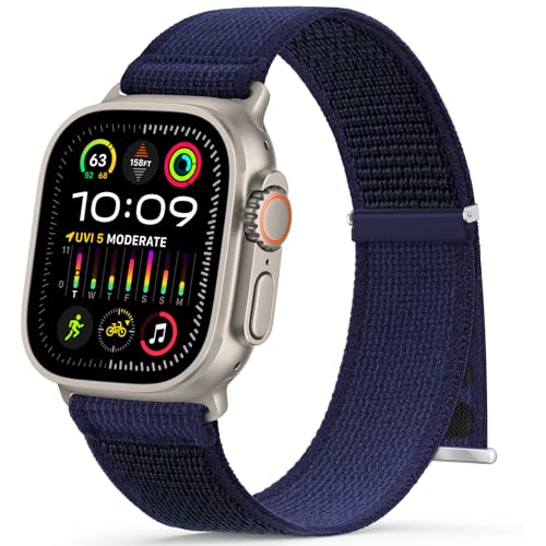 Jiamus Trail Loop Nylon Armband Kompatibel Mit Apple Watch Ultra/Ultra 2 Armband 49mm 45mm 44mm 42mm 41mm 40mm 38mm,Gewebtes Einstellbar Armbänder für iWatch Series SE 9 8 7 6 5 4 2 3 1 Marineblau B von Jiamus