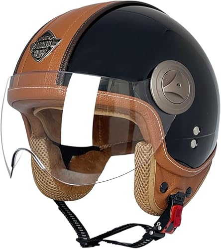 3/4-Motorradhelm, Retro-Jethelm Für Erwachsene Mit Visier, Halbhelm Für Mopeds Für Männer Und Frauen, Helme Für Cruiser-Scooter A,XXL/(63~64cm) von JianJud