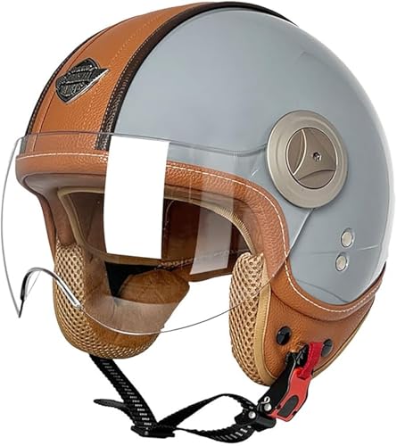 3/4-Motorradhelm, Retro-Jethelm Für Erwachsene Mit Visier, Halbhelm Für Mopeds Für Männer Und Frauen, Helme Für Cruiser-Scooter B,M/(57~58cm) von JianJud