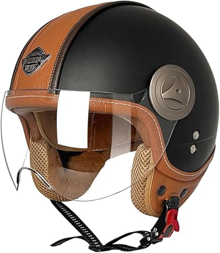 3/4-Motorradhelm, Retro-Jethelm Für Erwachsene Mit Visier, Halbhelm Für Mopeds Für Männer Und Frauen, Helme Für Cruiser-Scooter E,XL/(61~62cm) von JianJud