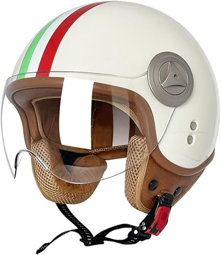 3/4-Motorradhelm, Retro-Jethelm Für Erwachsene Mit Visier, Halbhelm Für Mopeds Für Männer Und Frauen, Helme Für Cruiser-Scooter F,L/(59~60cm) von JianJud