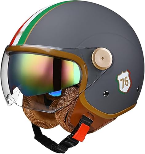 ABS-Schale Motorradhelm 3/4 Halbhelm Cooler Jethelm Für Männer Und Frauen Chopper Scooter ATV Chopper Ultradünne Beanie-Kappe C,M/(57~58cm) von JianJud