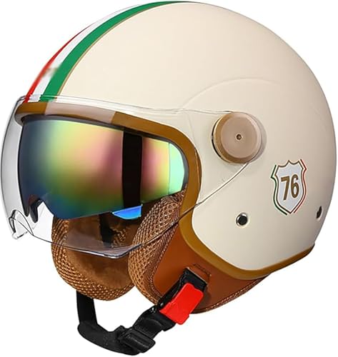 ABS-Schale Motorradhelm 3/4 Halbhelm Cooler Jethelm Für Männer Und Frauen Chopper Scooter ATV Chopper Ultradünne Beanie-Kappe D,M/(57~58cm) von JianJud
