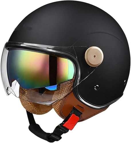 ABS-Schale Motorradhelm 3/4 Halbhelm Cooler Jethelm Für Männer Und Frauen Chopper Scooter ATV Chopper Ultradünne Beanie-Kappe E,M/(57~58cm) von JianJud