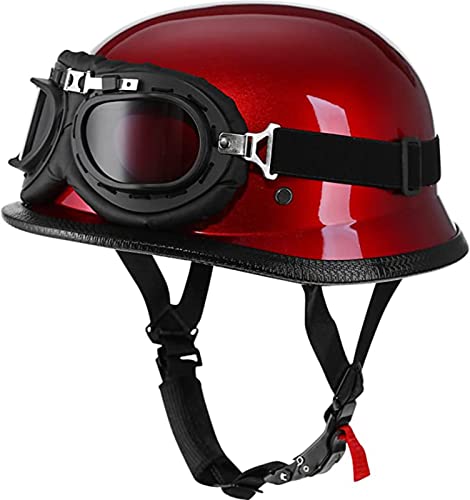 Motorradhelm,Erwachsener Sommer Handgefertigte Persönlichkeit Vintage ECE-Geprüft, Deutscher Stil Halbhelm Motorrad Cruiser Scooter Cooler Helm Für Männer Und Frauen C,XXL (63-64CM) von JianJud