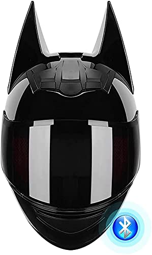 Off Road Bluetooth Batman Full Helm, DOT Certified Integral Motorradhelm Licht Schwarz Cool Elektro Fahrrad Motorrad Racing Motorradhelm Für Männer Und Frauen A,M von JianJud