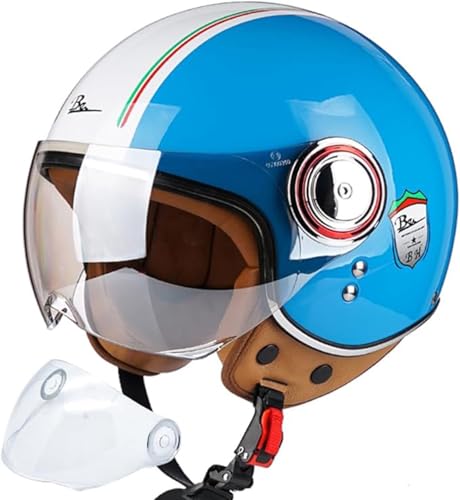 Offener Motorradhelm, 3/4 Retro Classic Mopedhelm für Erwachsene Frauen Männer, Halbgesichts-Vintage-Motorradhelm mit Visier für Roller G,S/(55~56cm) von JianJud