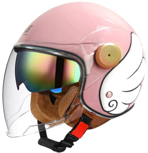 Offener Motorradhelm mit Visier, Retro-Mopedhelme für Erwachsene für Männer und Frauen, Vintage-Halbgesichts-Motorradhelm für Scooter, Chopper, Cruiser A,L/(59~60cm) von JianJud