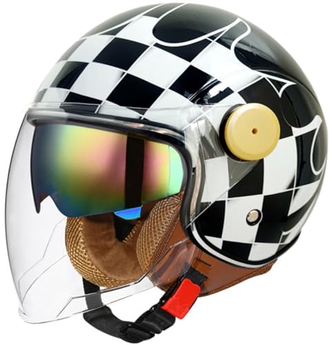 Offener Motorradhelm mit Visier, Retro-Mopedhelme für Erwachsene für Männer und Frauen, Vintage-Halbgesichts-Motorradhelm für Scooter, Chopper, Cruiser C,XL/(61~62cm) von JianJud