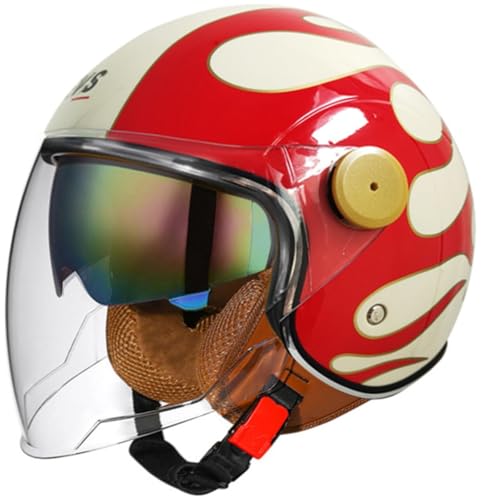 Offener Motorradhelm mit Visier, Retro-Mopedhelme für Erwachsene für Männer und Frauen, Vintage-Halbgesichts-Motorradhelm für Scooter, Chopper, Cruiser E,S/(55~56cm) von JianJud