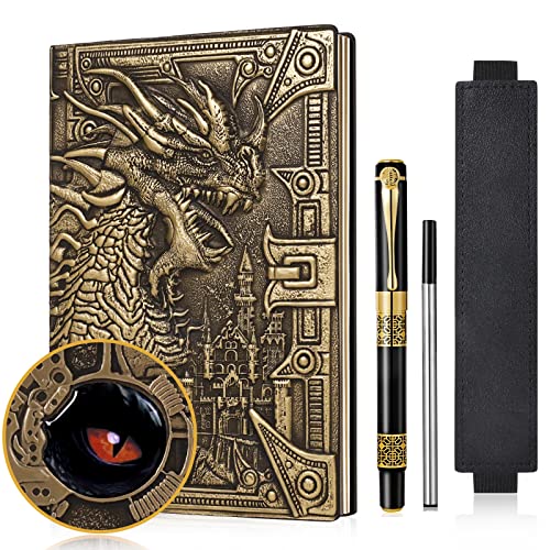 DND Dragon Notizbuch 3D geprägtes Ledertagebuch A5 Antigue Reisetagebuch mit Pen&Pen Sleeve,D&D Daily Diary Lined Writing Notebook(Bronzedragon) von JiaoJiRen